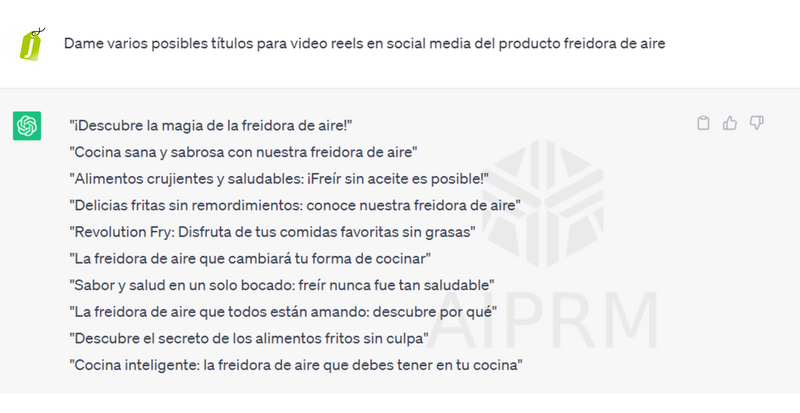 Ejemplo título para reels ChatGPT