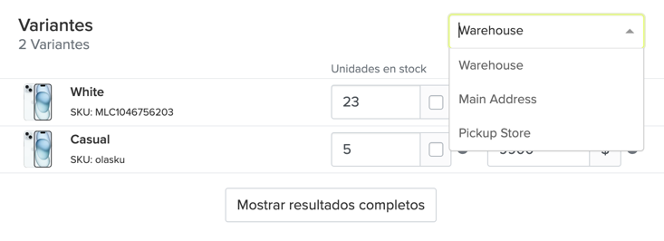 **Selector de ubicación de productos con variantes**