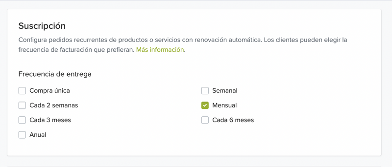página de edición del producto