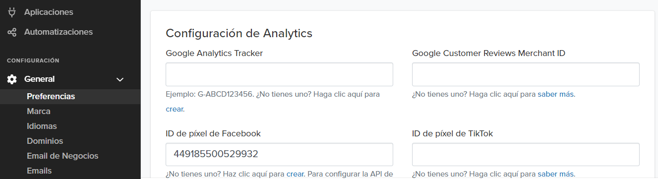 configuraciones generales