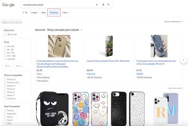 Shopping Tab Highlighted