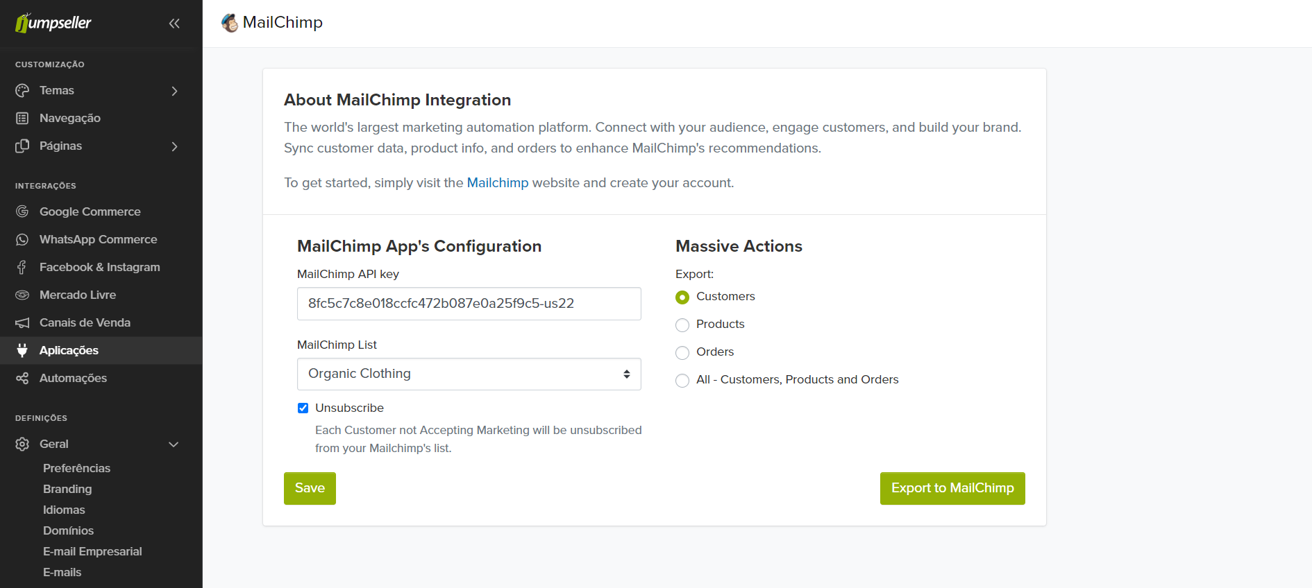 mailchimp paste api key