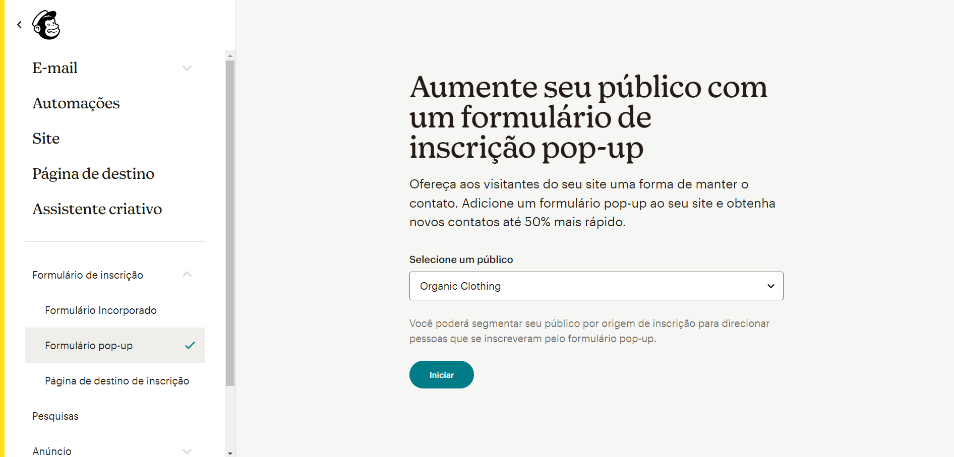 select audience popup form
