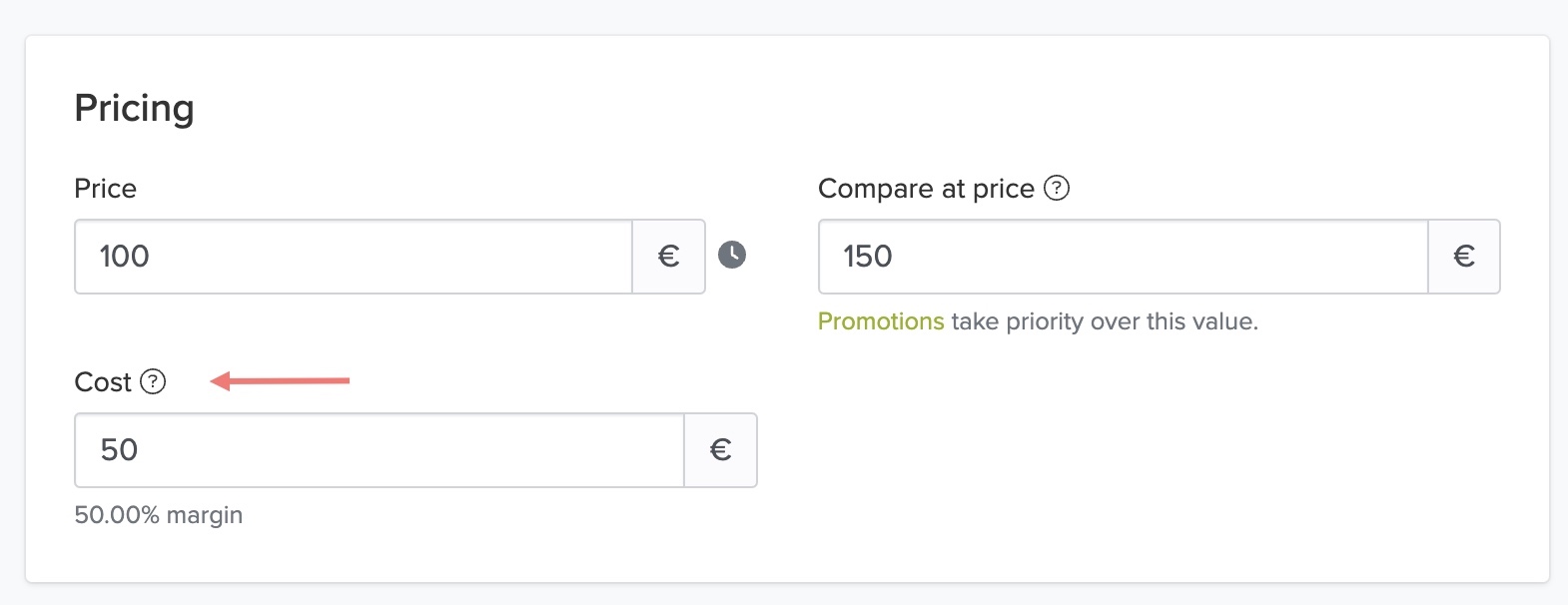 Cost section in the admin pannel