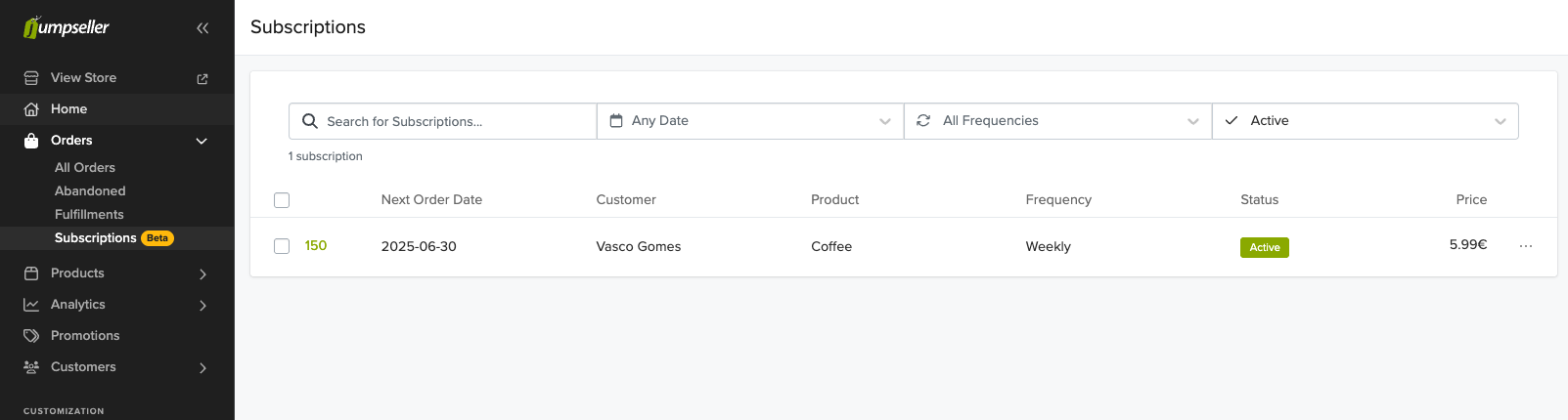 subscriptions list page