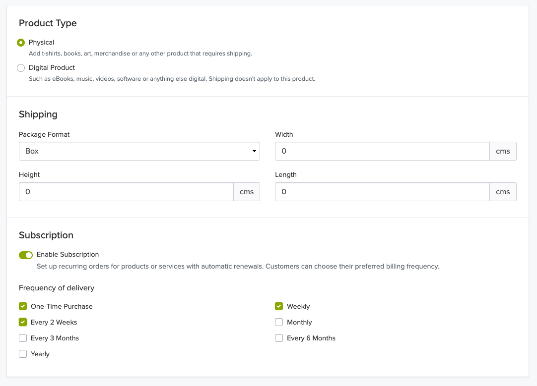 product edit page