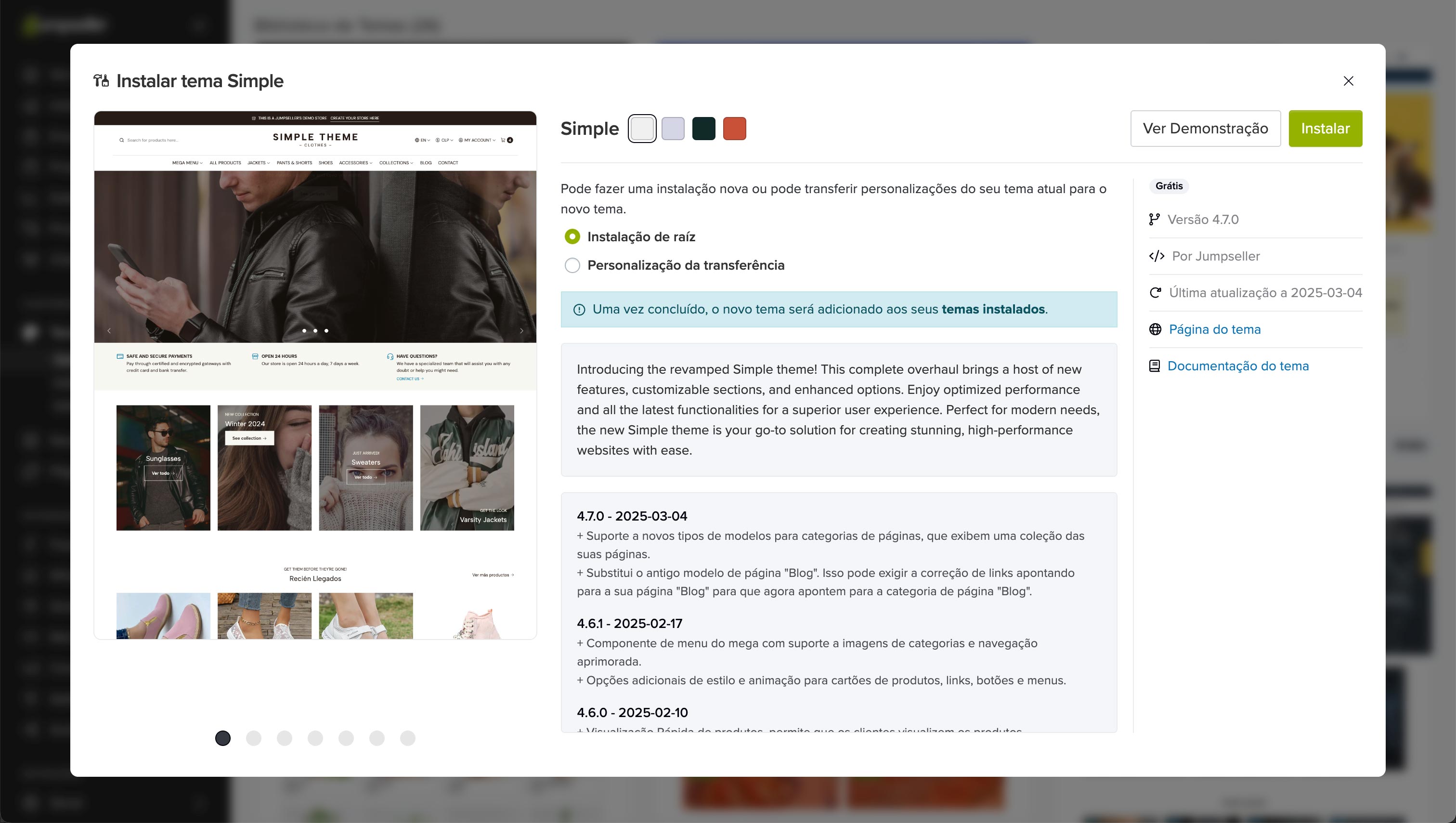 Instalar um tema